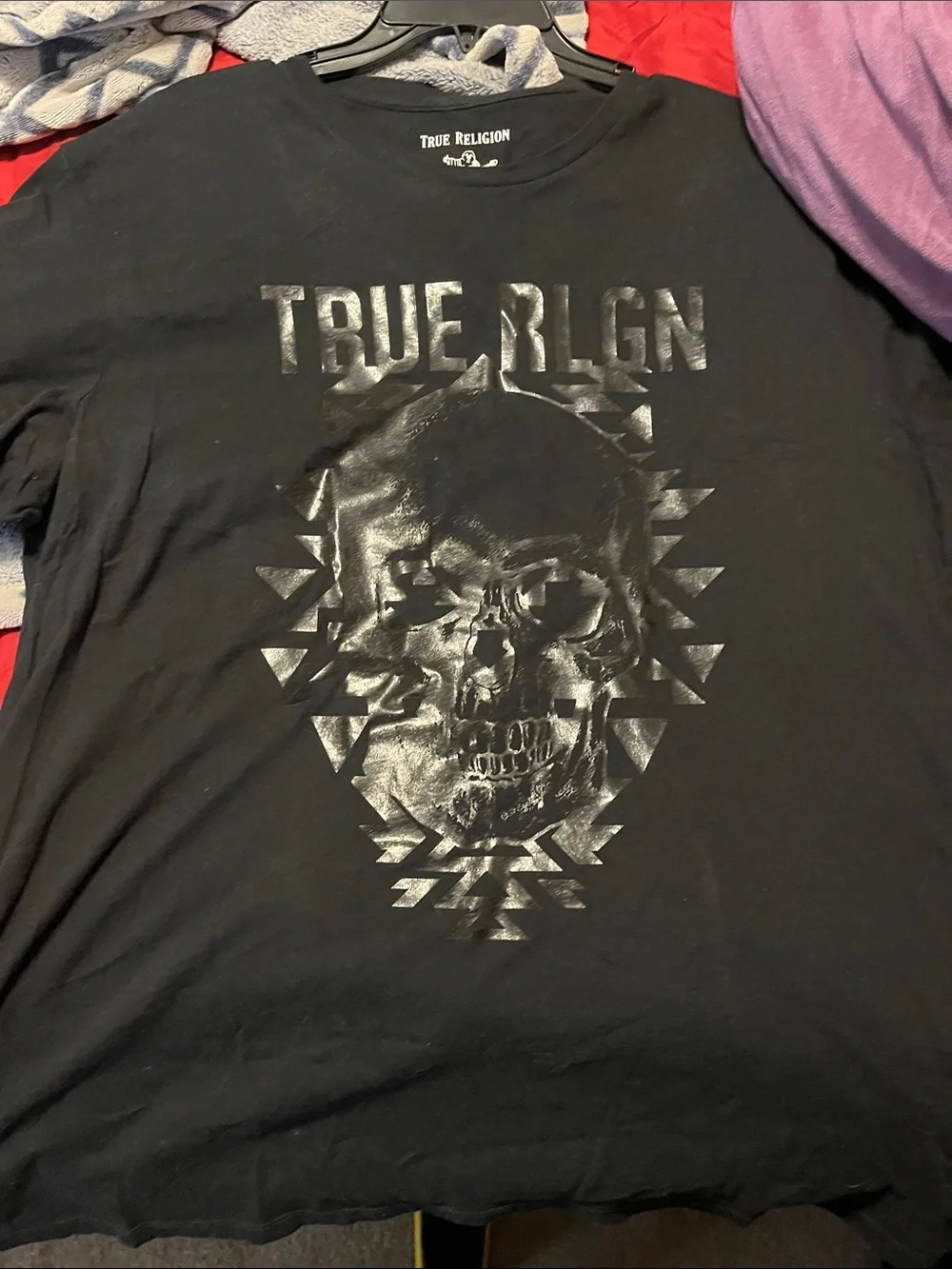 Black on black True Religion Short-Sleeve Tee with Skull Graphic